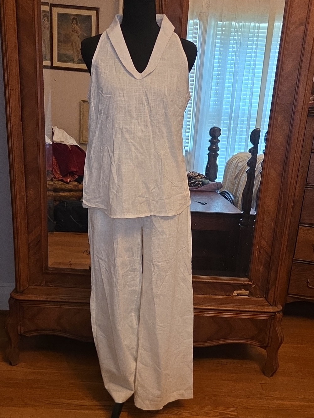 Women’s White Linen Halter Pant Set